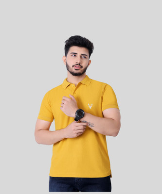 KASHIRA Solid Men Polo Neck Yellow T-Shirt