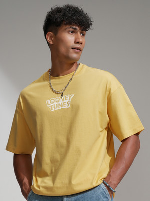 HIGHLANDER Printed Men Round Neck Yellow T-Shirt