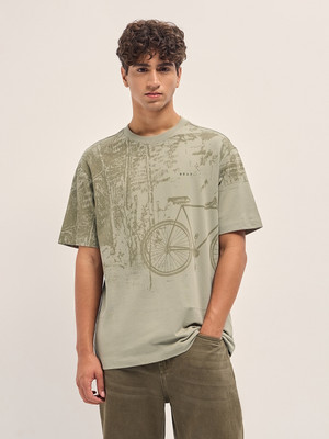 THE BEAR HOUSE Printed Men Crew Neck Beige T-Shirt