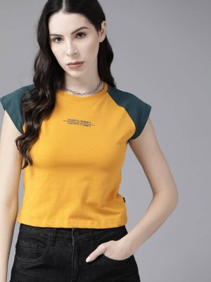 Roadster Colorblock Women Round Neck Yellow T-Shirt