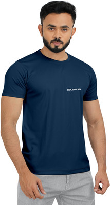 INDICLUB Solid Men Round Neck Blue T-Shirt