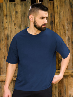TeeBrozz Solid Men Round Neck Dark Blue T-Shirt