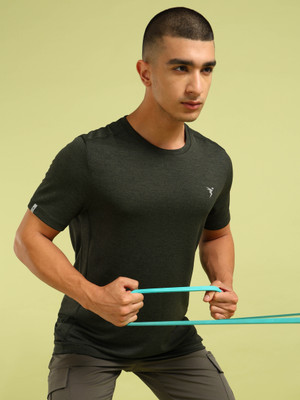 TECHNOSPORT Solid Men Round Neck Green T-Shirt