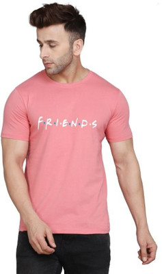 SLOWLORIS Typography Men Round Neck Pink T-Shirt