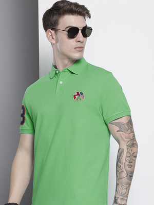 Merriment Solid Men Polo Neck Light Green T-Shirt