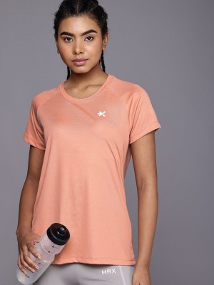 HRX by Hrithik Roshan Solid Women Round Neck Orange T-Shirt