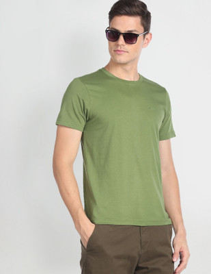 Arrow Sport Solid Men Round Neck Green T-Shirt