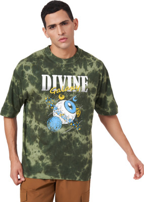 ZU CLOTHING Tie & Dye, Typography Men Round Neck Green T-Shirt