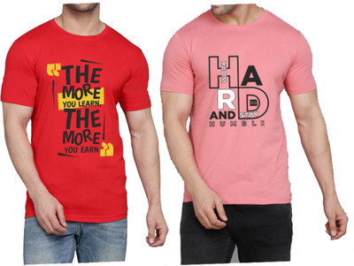 WOOSTRO Typography Men Round Neck Red, Pink T-Shirt