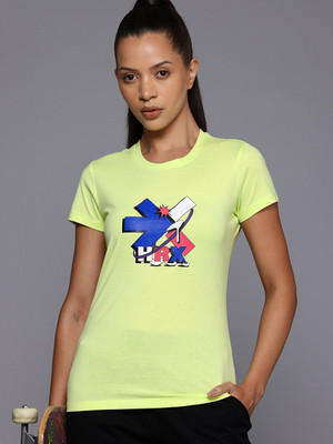 HRX by Hrithik Roshan Printed Women Round Neck Green T-Shirt