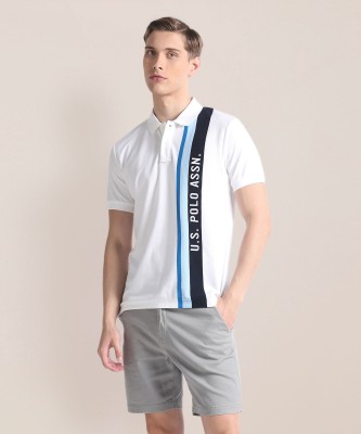 U.S. POLO ASSN. Striped Men Polo Neck White T-Shirt