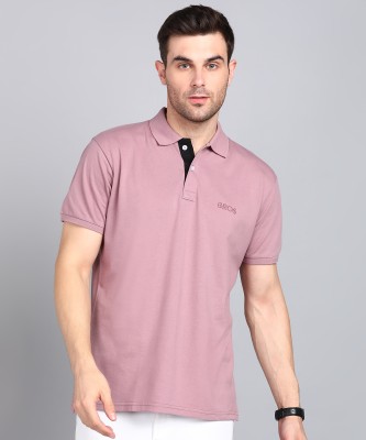 3BROS Solid Men Polo Neck Pink T-Shirt