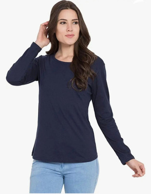 Trendtee Solid Women Round Neck Navy Blue T-Shirt