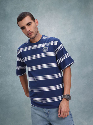 Roadster Striped Men Round Neck Blue T-Shirt