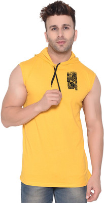 BEYOU FASHION Graphic Print Men Hooded Neck Yellow T-Shirt
