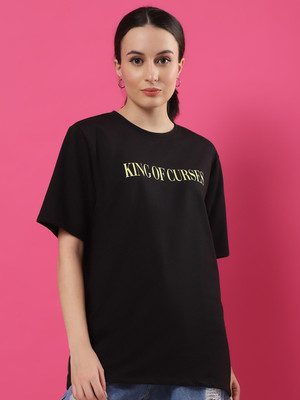 RIGO Printed Women Round Neck Black T-Shirt