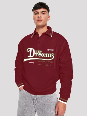 Jump Cuts Printed Men Polo Neck Maroon T-Shirt