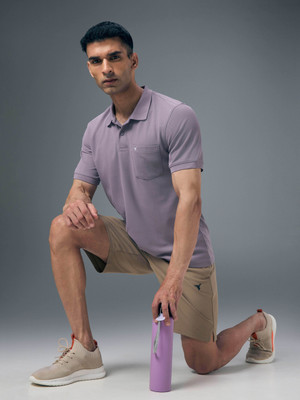 TECHNOSPORT Solid Men Polo Neck Purple T-Shirt