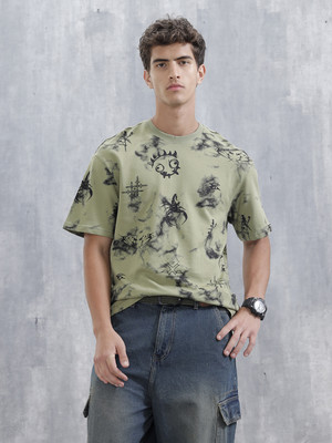 WROGN Solid Men Round Neck Green T-Shirt