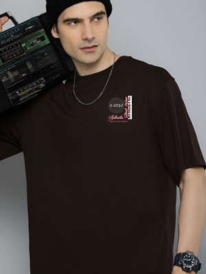 R.Code by The Roadster Life Co. Printed Men Round Neck Brown T-Shirt