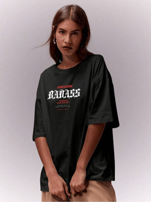 SZN Printed Women Round Neck Black T-Shirt