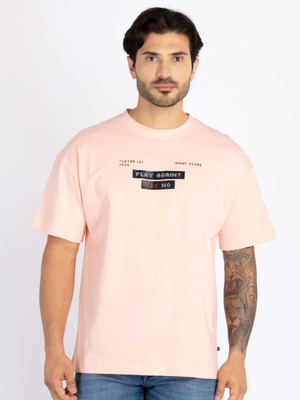 Status Quo Printed, Typography Men Round Neck Pink T-Shirt