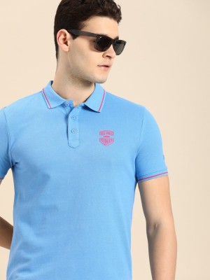 BEING HUMAN Solid Men Polo Neck Blue T-Shirt