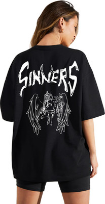 Leotude Printed Women Round Neck Black T-Shirt