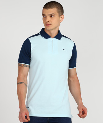KILLER Colorblock Men Polo Neck Light Blue T-Shirt