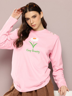DILLINGER Printed Women Round Neck Pink T-Shirt
