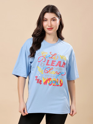 METRONAUT Graphic Print Women Round Neck Light Blue T-Shirt
