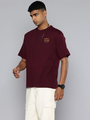 R.Code by The Roadster Life Co. Printed Men Round Neck Maroon T-Shirt
