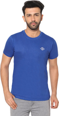 LA'eNviE Solid Men Round Neck Blue T-Shirt