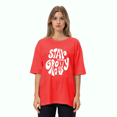 etsun Typography Women Round Neck Red T-Shirt