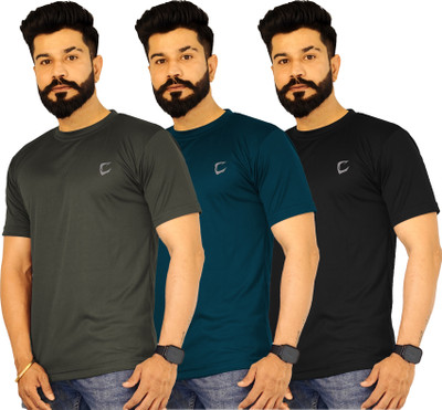 CRAVVEN Solid Men Round Neck Multicolor T-Shirt