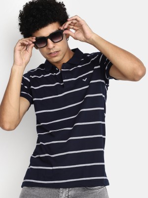 V-MART Striped Men Polo Neck Blue T-Shirt