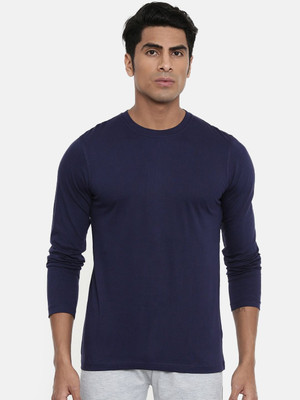 RULEDBYSUN Solid Men Round Neck Navy Blue T-Shirt