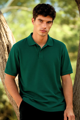 VARNIQ STYLE Solid Men Polo Neck Dark Green T-Shirt
