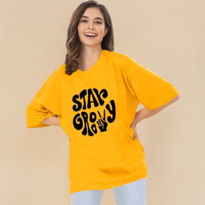 Jayinki Desings Graphic Print Women Round Neck Yellow T-Shirt