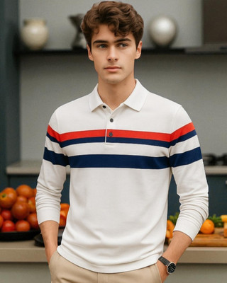 Teezler Solid Men Polo Neck White T-Shirt