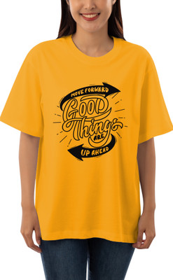 HouseOfCommon Printed Women Round Neck Yellow T-Shirt