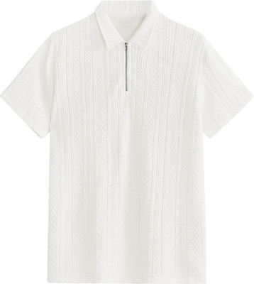 RIDHUDEE Solid Men Polo Neck White T-Shirt
