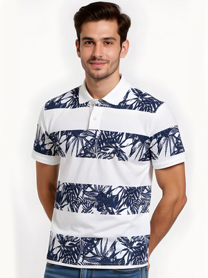 Hushbucks Printed, Solid Men Polo Neck White T-Shirt