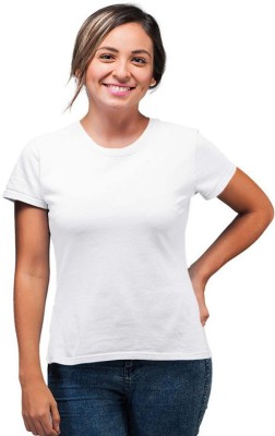 SmarTee Street Solid Women Round Neck White T-Shirt