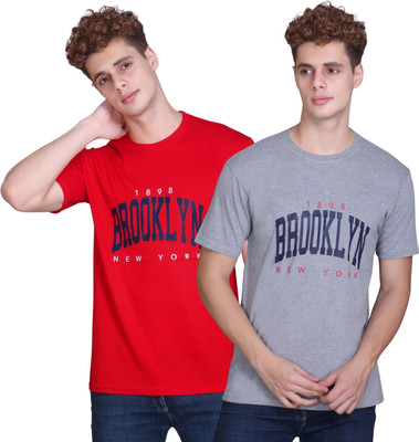 Zeffit Printed Men Round Neck Red, Grey T-Shirt