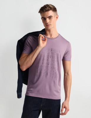 Arrow Newyork Printed Men Round Neck Purple T-Shirt