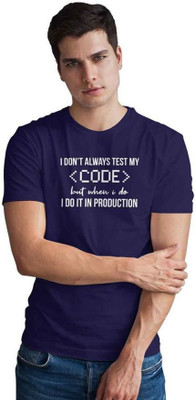 DUDEME Printed Men Round Neck Dark Blue T-Shirt