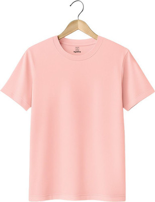 HypeDrip Solid Men Round Neck Pink T-Shirt