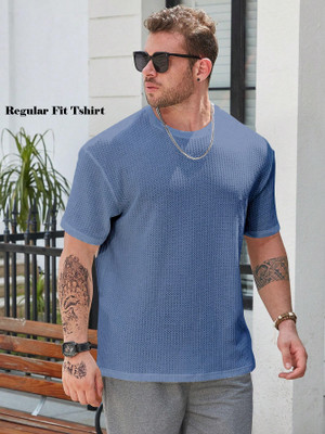 The Modern Soul Self Design Men Round Neck Blue T-Shirt