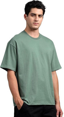 Style Of My Life Solid Men Round Neck Green T-Shirt